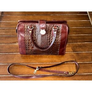 Brahmin Vintage Satchel Crossbody Croc Embossed Leather Burgundy Shoulder Bag